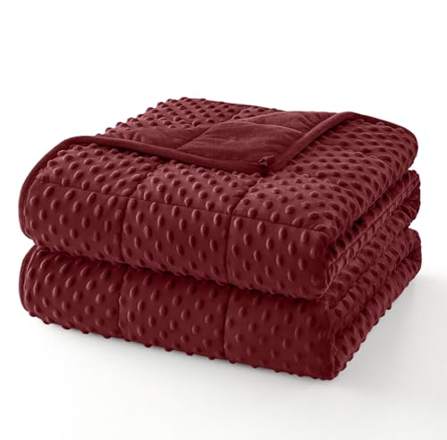 Topcee Weighted Blanket for Adults (15lbs 60"x80"), Minky Dots Heavy Blanket for Woman, Man Sleeping, Soft, Cozy and Cooling Weighted Throw Blankets, Machine Washable, Burgundy by Topcee - Used condition - US$34.36
