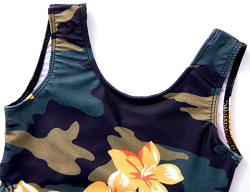 Tenvda Girls One-Piece Swimsuit Size 12-14 Years Green Camouflage Flower Print Bathing Suit Swimwear For Big Kids Surfing Swim Team Competition #TOP2