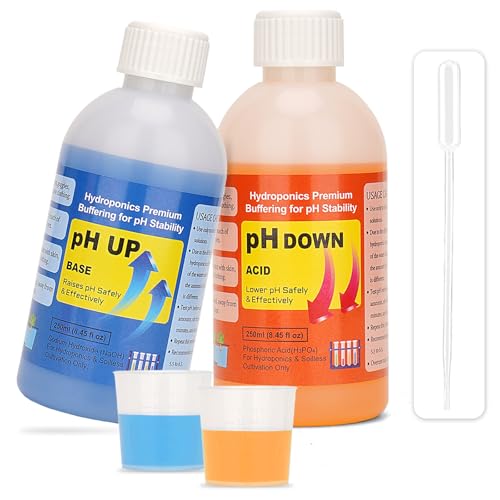 Hydroponics pH Control Kit pH Up and Down Control Set (2 x 250ml Bottles) Accurate PH Level Adjustment for Hydroponics, Aquaponics, DWC, Indoor &amp; Outdoor Growing
