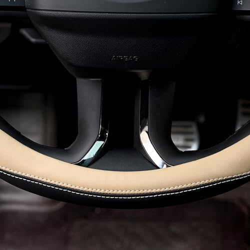 Image of Valleycomfy Microfiber Leather Steering Wheel Cover Universal 15 inch (Beige)