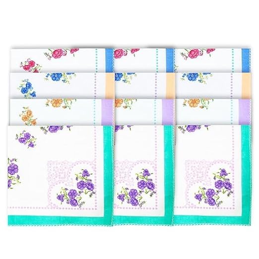 Pack of 12 Soft Cotton Women's Floral Handkerchiefs/Hankies for Girls-image-24