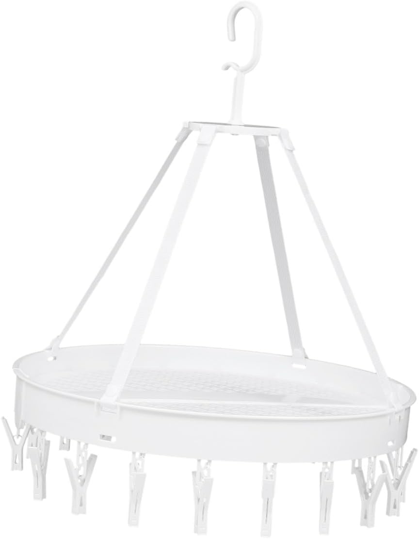 Foldable Multipurpose Clothes Drying Rack White Single-Layer with Socks and Bras Drying Hooks for Balcony Windproof Indoor Laundry Organization