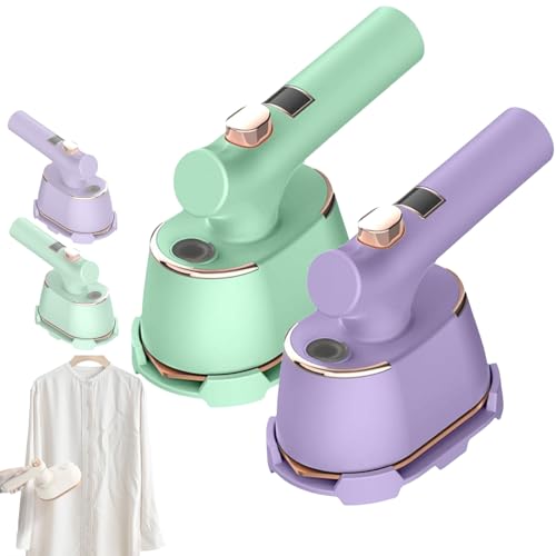 Handheld Steam Iron with Anti-Scalding Base, 2025 New Portable Steamer for Clothes, 2-in-1 Steamer and Irons, 180° Swivel Handle, 1000w Fast Heating in 5 Seconds (Green+Purple)