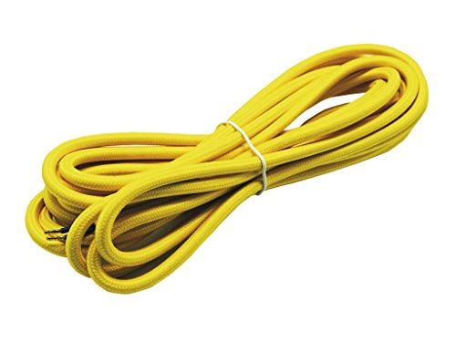 Cable decorativo de tela 2x0.75mm, 5 metros, color amarillo; ideal para iluminación y proyectos de bricolaje.
