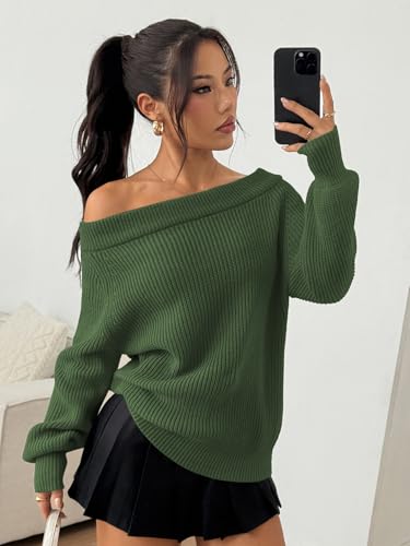 Image of ZAFUL Sweaters for Women Off Shoulder Knit Sweater with Long Sleeve Loose Pullover Jumper Tops
