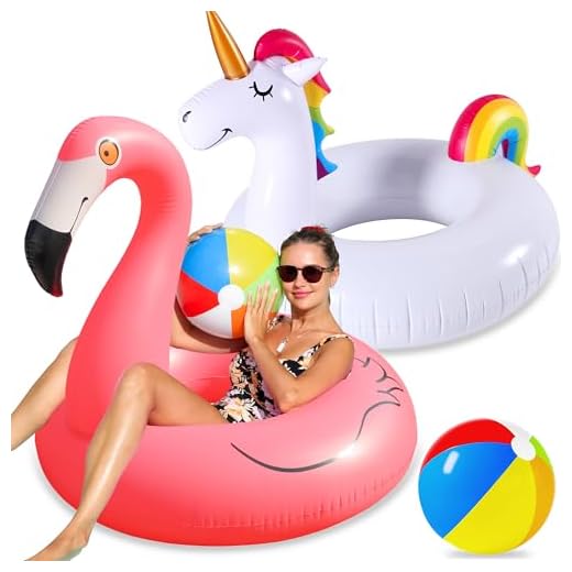 FindUWill 2 Pack 42'' Inflatable Pool Floats Flamingo Unicorn Swim Tube Rings, Beach Floaties, Swimming Toys, Lake and Beach Floaty Summer Toy, Pool Float Raft Lounge for Adults Kids