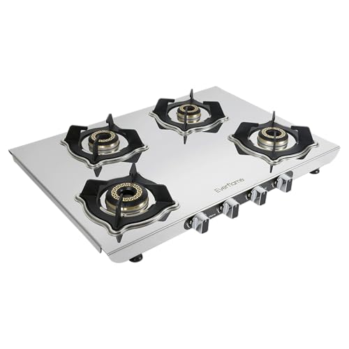 Image of Everflame Marvel 4 Burner Gas Stove | Manual Ignition | 6G Series Brass Burner | ISI Certified SS Cooktop | 5 Years Warranty on (Body & Burners) + 2 Year Comprehensive Warranty + Doorstep Service