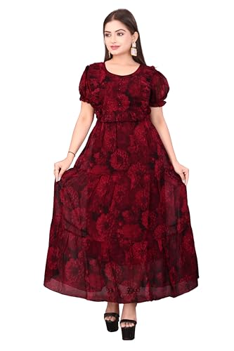 Image of Tree Elegant Women's Georgette Flared Midi Dress - Lightweight with A-Line Silhouette for Brunch, Casual & Festive Occasions