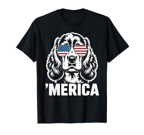 Patriotic American Flag 4th of July English Cocker Spaniel T-Shirt