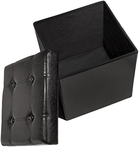 TecTake 38x38x38 cm Folding Stool Chest Storage Box Chair Footstool Faux Leather