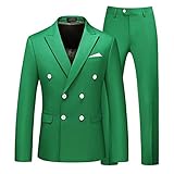 MOGU Mens 2 Piece Suit Slim Fit Double Breasted Blazer and Pants Solid Color Prom Tuxedo US Size Blazer 40/Pants 36 Apple Green