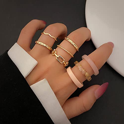 Gold Knuckle Rings Set For Women Girls, Stackable Durable Resin Safe Band For Love, Stacking Ring Vintage Boho Midi Rings Cute Ring Pack Trendy Jewelry Gift For Her #TOP1