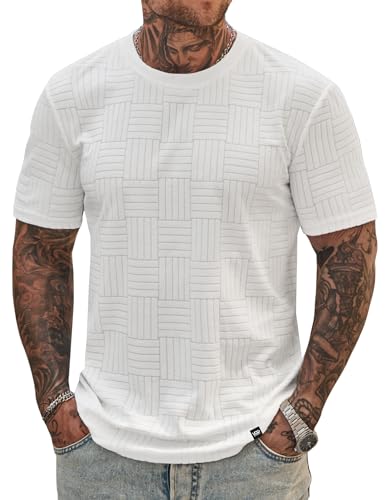 Mens Textured T-Shirts Terry Cloth Shirts Summer Stretch Casual Short Sleeve Tee Shirts (S-XXL)