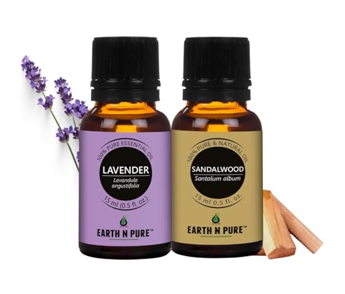 Image of Earth N Pure Lavender & Sandalwood Essential Oils | Pack of 2 (15 ml each) | 100% Pure, Undiluted, Natural and Therapeutic Grade - Perfect for Aromatherapy, Skin Therapy & More