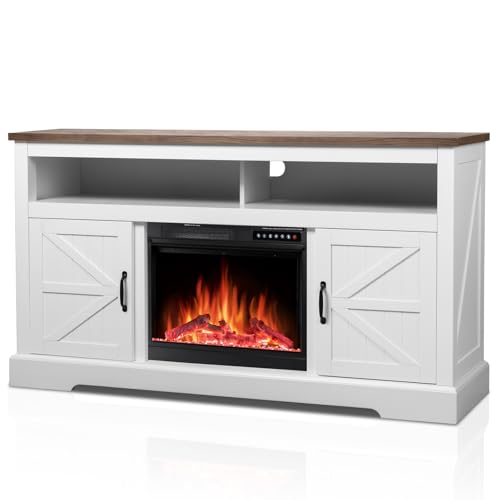 Electactic 60" White Walnut Electric Fireplace TV Stand with Storage