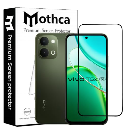 Image of Mothca Military-Grade Gorilla Tempered Glass Compatible with vivo T5x 5G | Black | Full Screen Protection | Scratch Resistant | Easy Installation Kit (Pack of 1)