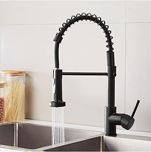 Grifo mezclador de cocina negro flexible con pulverizador monomando moderno de fregadero