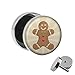 Produktbild Treuheld | Ohrstecker zum Schrauben - Lebkuchen-Mann/Pfeffer-Kuchen-Figur - Braun - Motiv Fake-Plug Ø 10mm Silber - Edel-Stahl Ohr-Ringe - Chirurgen-Stahl 316L Fake-Tunnel - Gewinde Ohr-Stecker