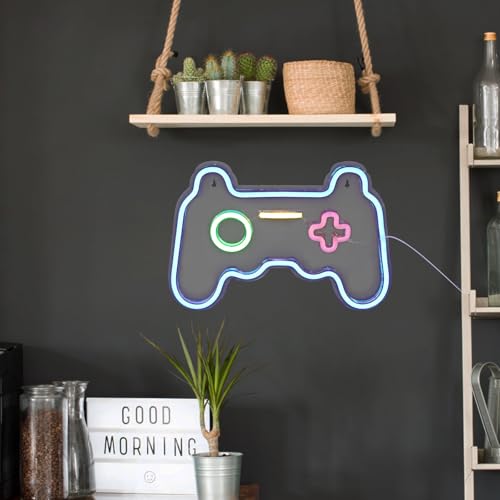 Lampe néon manette de jeu bleue LED pour déco de chambre gamer et salon - 7