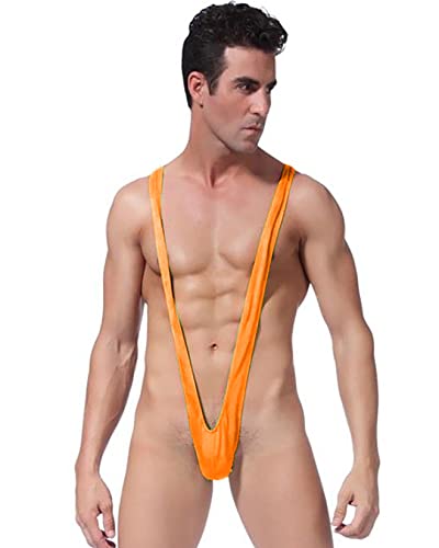 HiSexy Men Mankini Swimsuit V Sling Bathing Suit Sexy Lingerie Singlet Borat Style Bodysuit Halloween Costume Orange
