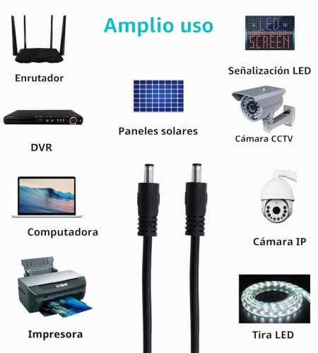 Miniatura 6 de Lanminglel Dc 5,5x2,1mm Cable Adaptador De Corriente 3,3ft Dc 5521 Cable De Extensión 12v Dc Cable Para Cámara De Seguridad, Tira De Led, Vigilancia Ip Cctv. Paquete De 2 Macho A Macho