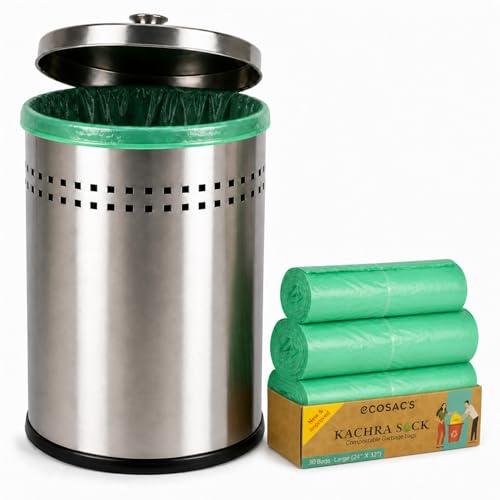 Image of Kachra Sack Garbage Bags | 24x32 Inches | Large Size | Leak-Proof & Degradable Trash Bags with Ties | Eco-Friendly & Strong | 15 Rolls Each | Pack of 3