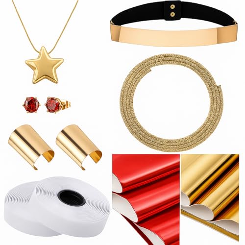 Maiteenly 7 Pcs Halloween Cosplay Accessories Set Woman Cosplay Set Gold Necklace, Lass, Belt, Bracelet, Earrings for Women's Costume DIY