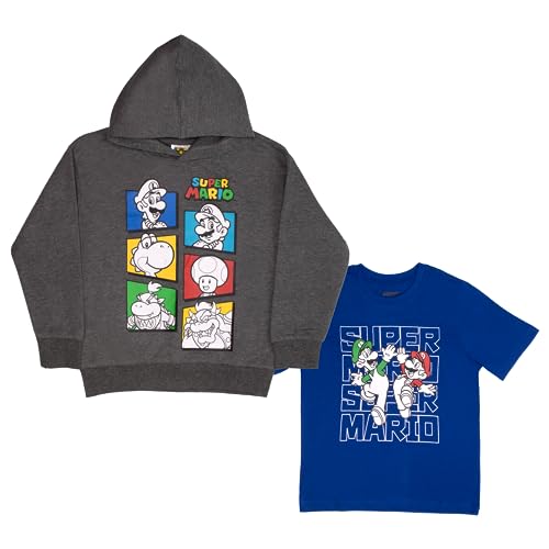 Nintendo Super Mario Hoodie and T-Shirt Combo 2-Pack for Boys, Boys Super Mario Hooded Sweatshirt and Tee Bundle Set