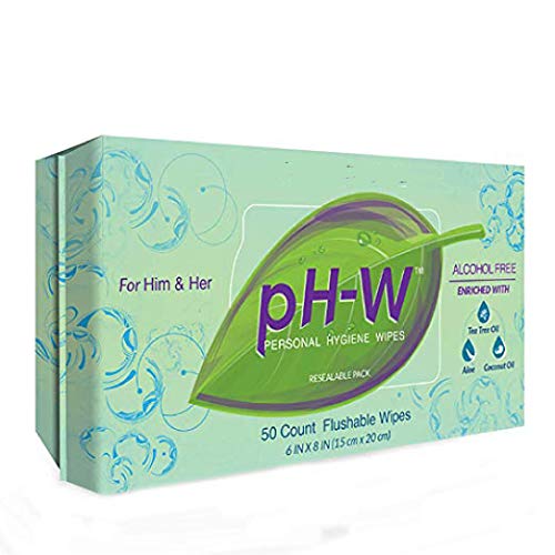 pH-W Sanitary Wipes, Third Party Clinically Verified to Remove Bacteria, Suitable for All Areas of the Body, Flushable, Made in USA, 50 ct Resealable Package