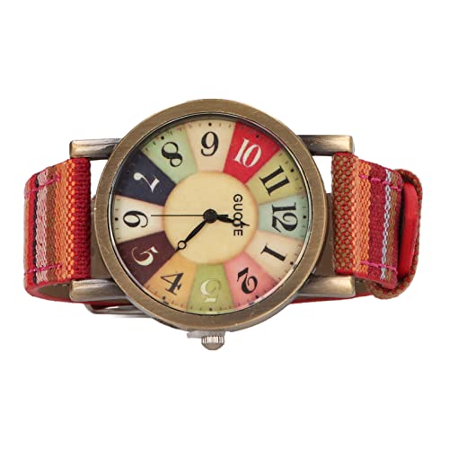 Asixxsix Modische Damenuhren, Handgefertigte Mehrfarbige Hippie-Uhr mit Gewebtem PU-Lederarmband Im Böhmischen Stil, Armbanduhr für Damen, Herren, Geburtstagsfeier, (Rot)