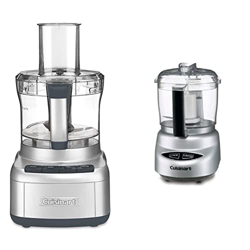 8 Cup Food Processor by Cuisinart, 350-Watt Motor, Medium to Fine Slicing Discs, FP-8SV & DLC-2ABC Mini-Prep Plus 24-Ounce Food-Processors, 3 Cup, Brushed Chrome and Nickel