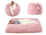 Bean Bag Bed Giant Bean Bag Chairs for Adults, Large Floor Mattress Convertible Sofa Bed, Big Bean Bag Chairs Couch, Removable Sofa Bed Chair Foam Filling, Machine Washable, Full, Pink