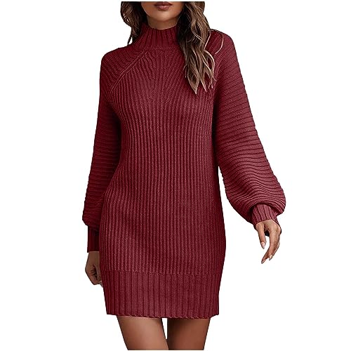 EMATOP Damen Rollkragen Strickkleid Langarm Elegant Winterkleid Knielang Bodycon Minikleid Casual Einfarbig Pulloverkleid Warm Baumwolle Sweatkleid...