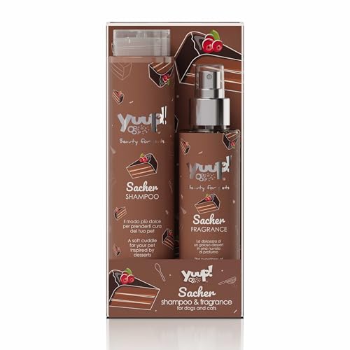 YUUP!- SACHER Duo | Shampoo und Duft mit dem Aroma eines frisch gebackenen Kuchens, in dem Sich Schokolade und Aprikose verbinden, Set für Hunde und Katzen