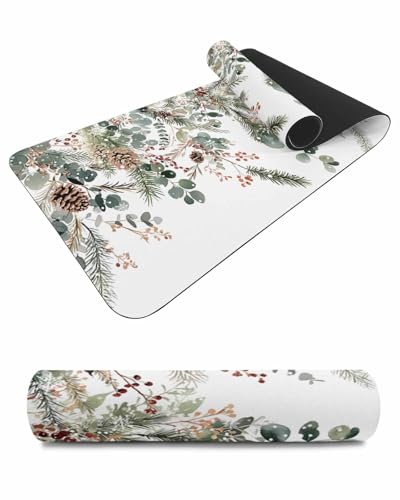 Debedcor Heat Proof Table Pads Waterproof Decorative, Merry Christmas Non-Slip Table Countertop Protector, Winter Xmas Eucalyptus Leaves Snow Insulation Mat for Dining Room, 48 x 12 Inches