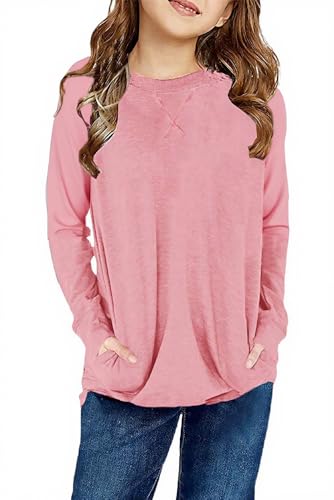 Image of SELINK Girls Big Kids Long Sleeve Striped Color Block Pocket Tees | Casual Loose Fit With Side Pockets,Soft Stretch Polyester Blend For Big Girls Daily&Back To School Wear
