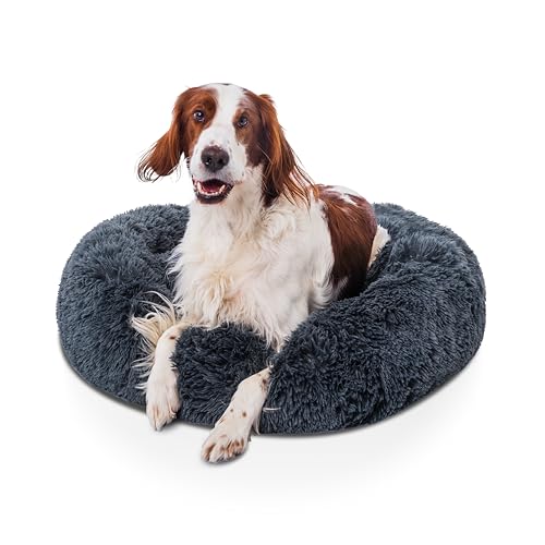 Woof & Whiskers Calming Donut Dog Bed Large 80cm - Dark Grey