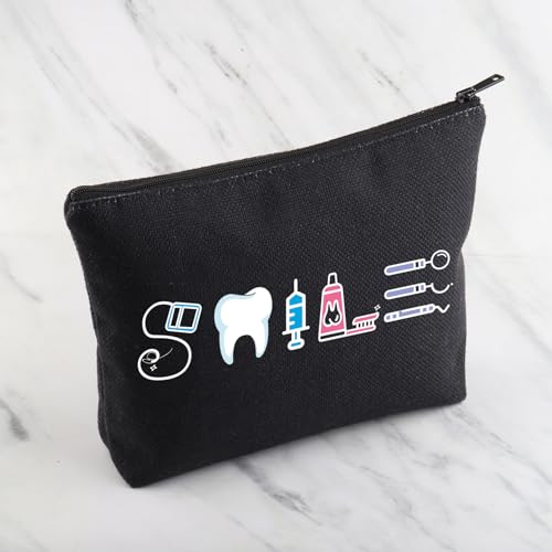 Image of MNIGIU Dental Assistant Gift Funny Dentist Gift Dental Smile Cosmetic Bag Dental Student Gift Dental Hygienist Gift (Smile Black)