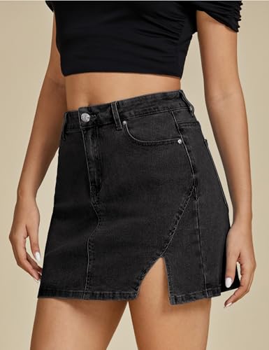 luvamia Jean Skirts for Women Denim High Waisted Stretchy Denim Skirt with Slit Trendy Casual Slim Fit Short Skirts3