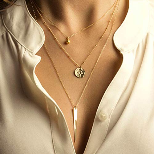 Preisvergleich Produktbild Jovono Boho mehrschichtige Halsketten mit einfachen Pailletten vertikale Quasten mehrschichtige Halskette Schmuck für Frauen und Mädchen (Gold)