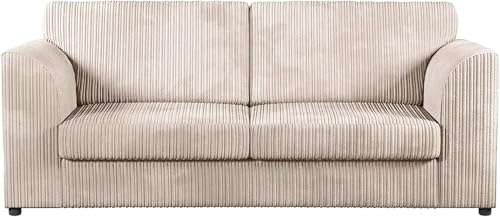 Image of Bliss Furniture’s Jumbo Cord High Back 3-Seater Sofa | Elegant High Back 3 Seater Sofa in Soft Cord Fabric: Redesign Your Living Room for Superior Comfort and Style (Cream, 3 Seater)