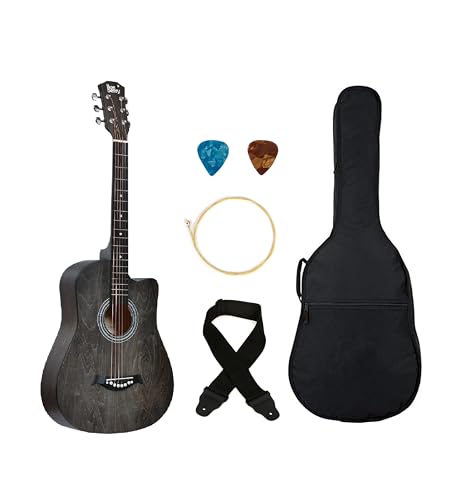 Image of Blueberry B-D38 Truss Rod 38-Inch Acoustic Guitar Kit (Retro Black) with Bag, Strap, Extra Strings & 2 Picks