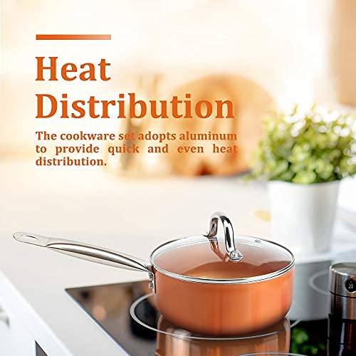 Shineuri Mini 3Qt Nonstick Copper Pot With Lid, Copper Nonstick Pot With Lid, Nonstick Sauce Pan With Lid, Copper Pot Nonstick Pot Mini Copper Ceramic Pot Small Pot Extra Small Pot For 1 Person Meal #TOP2