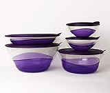 tupperware eleganzia bowl 600ml  TUPPERWARE Eleganzia Schüssel 2X 600ml + 1,5L + 2,3L + 4,6L VIOLETT-LILA/TRANSPARENT Schale BLICKFANG + Geschenk 1,3L Lachs Ergonomica