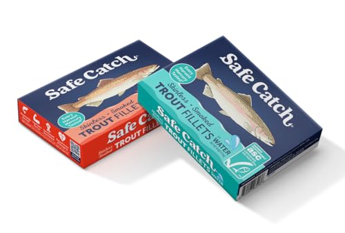 Safe Catch Smoked Rainbow Trout Fillets in Water, Skinless and Boneless Canned Fish, Mercury Tested, Variety Pack of 6