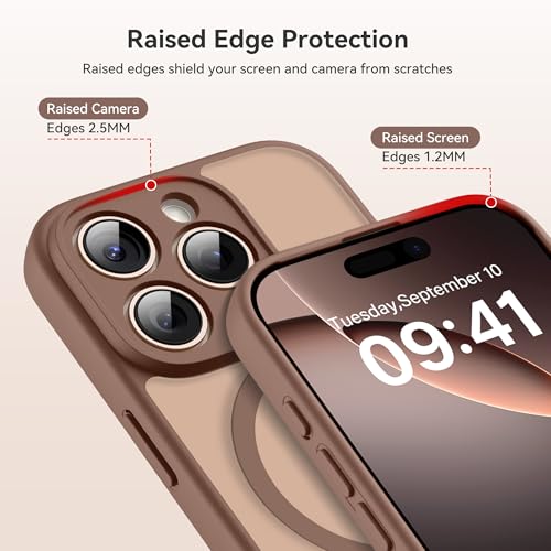 Helssitot für iPhone 16 Pro Hülle mit Magsafe, Militär-Grade Stoßfest Kratzfest Anti-Fingerabdruck Magnetisch Rückseite Matt Handyhülle für iPhone 16 Pro 6,3 Zoll,Braun