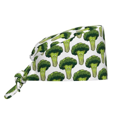 Kuilepa Cute Broccoli Print Working Caps With Sweatband Adjustable Working Hats Elastic Scrub Hats Nurse Scrub Cap Nurse Hats