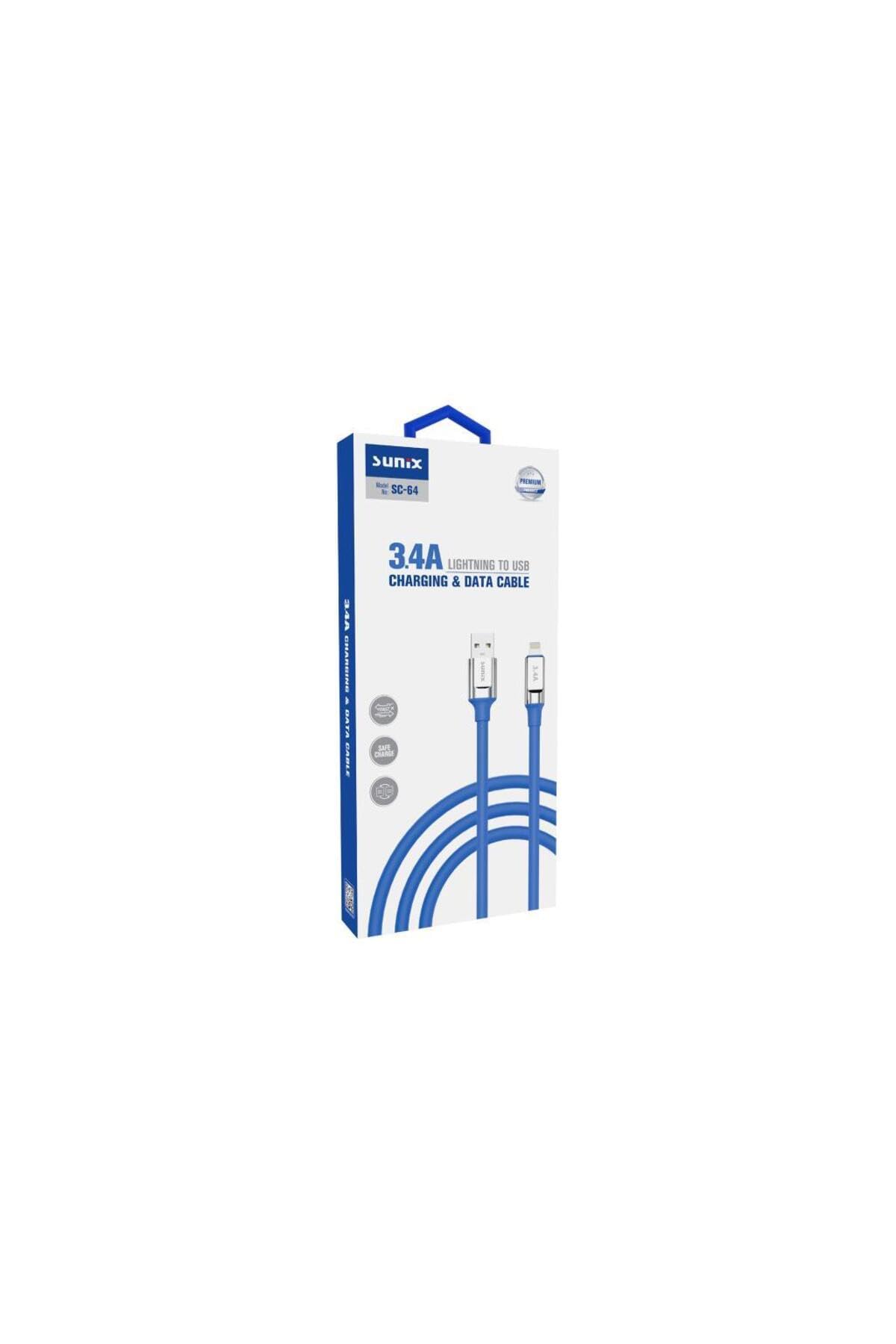 Sunix 3.4A Lightning Şarj Ve Data Kablosu Mavi Sc-64