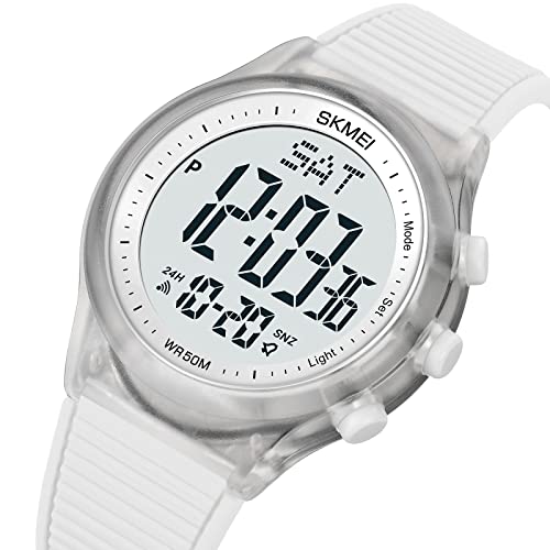 Cakcity Digital Watch For Women Waterproof Stopwatch Sports Watches For Mens And Womens Unisex Outdoor Rubber Strap Multifunction Wristwatch With Luminous Display,White #TOP6