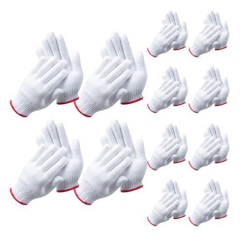 Guantes de trabajo de nailon blanco SHINEOFI, 12 pares antideslizantes para logística
